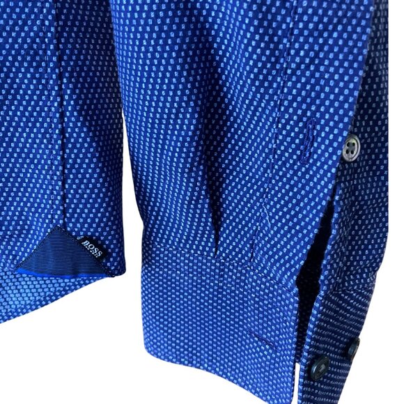 Blue Hugo Boss Men's Geometric-Print Cotton Shirt - Picture 8 of 14